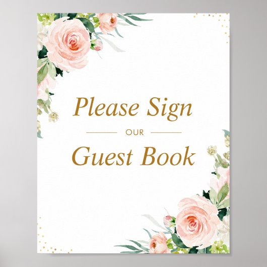 Poster Pink blush floral wedding guestbook sign (Devant)