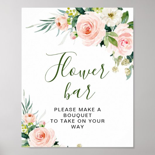 Poster Pink Blush Flowers Vert Floral Bar Signal (Devant)