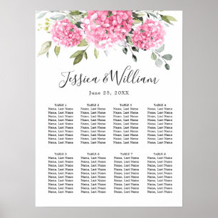 Poster Pink Blush Hydrangea Floral 8 Tables CHART DE SIÈG