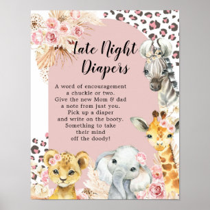 Poster Pink Boho Safari Party Animaux couche tard la nuit