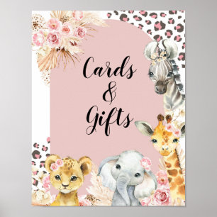 Poster Pink Boho Safari Party Animaux Fille Cartes & Cade
