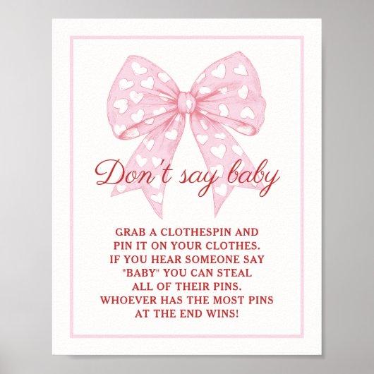 Poster Pink Bow Baby shower chérie ne pas dire bébé (Devant)