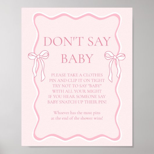 Poster Pink Bow Baby shower ne pas dire Baby Game (Devant)