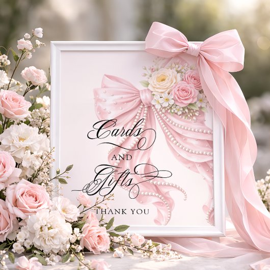 Poster Pink Bow Bridal Shower Cards and Gifts