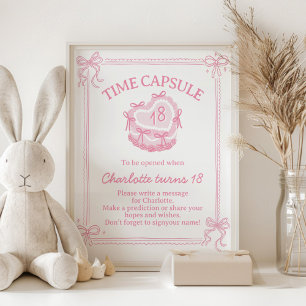 Poster Pink Bow Cake Anniversaire Fête Heure Capsule Sign