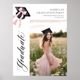 Poster Pink Bow Coquette Graduate Cap Bienvenue