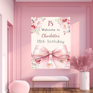 Poster Pink bow crème fleurons anniversaire signe de bien