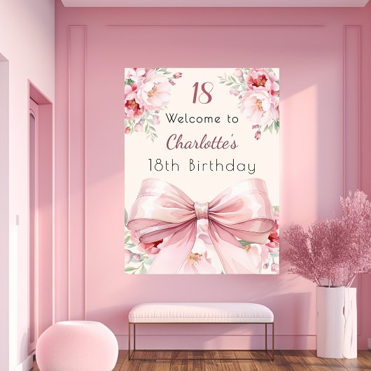 Poster Pink bow crème fleurons anniversaire signe de bien