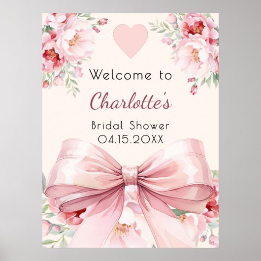 Poster Pink bow crème fleurons douche nuptiale signe d'ac (Devant)