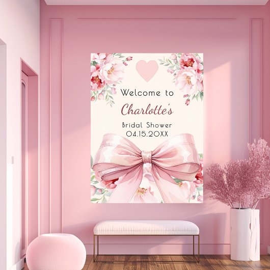 Poster Pink bow crème fleurons douche nuptiale signe d'ac