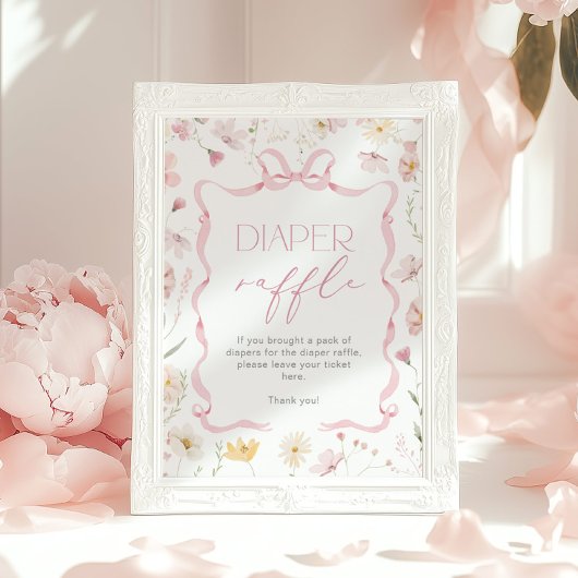 Poster Pink Bow Diaper raffle Wildflower Baby shower