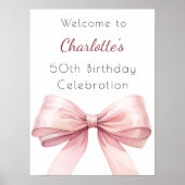 Poster Pink bow élégant anniversaire bienvenue (Devant)