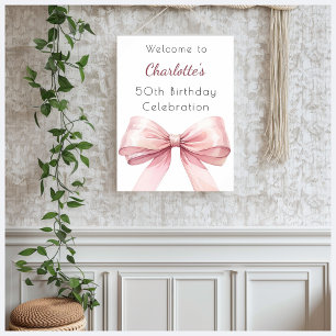 Poster Pink bow élégant anniversaire bienvenue