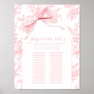 Poster Pink Bow Floral Baby Girl Nom Race Shower Jeu