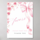 Poster Pink Bow Floral Baby Shower Favors Table Sign (Devant)