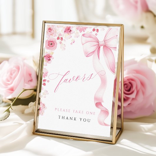 Poster Pink Bow Floral Baby Shower Favors Table Sign