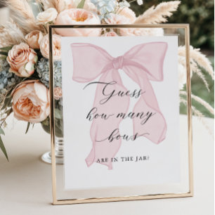 Poster Pink Bow Girl Baby shower Devine combien d'arcs