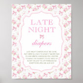 Poster Pink Bow Girl Baby shower Late Night Diapers (Devant)