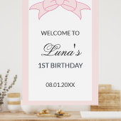Poster Pink Bow Girl Kids 1st Birthday  (Cuisine)