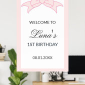 Poster Pink Bow Girl Kids 1st Birthday  (Bureau à domicile)
