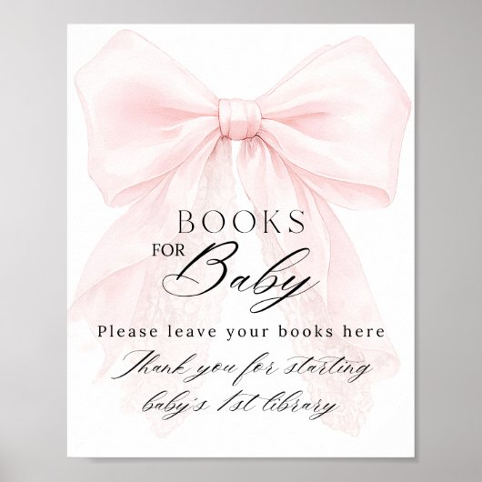 Poster Pink Bow Girl Modern Baby Shower Book Request (Devant)