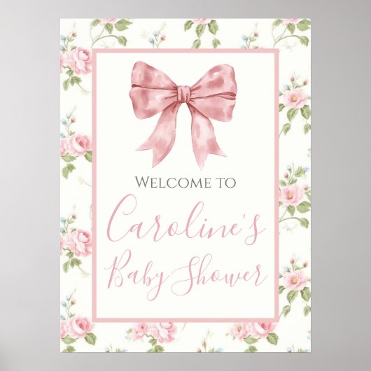 Poster Pink Bow Girl Preppy Baby shower Sud (Devant)