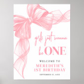 Poster Pink Bow Girls 1st Birthday Welcome Sign (Devant)