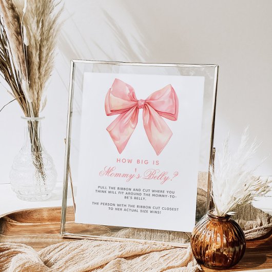 Poster Pink Bow How Big is Mommy's Belly Baby shower Jeu