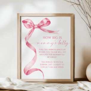 Poster Pink Bow How Big is Mommy's Belly Baby shower Jeu