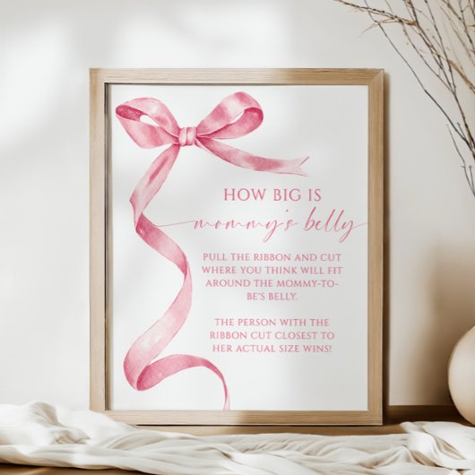 Poster Pink Bow How Big is Mommy's Belly Baby shower Jeu