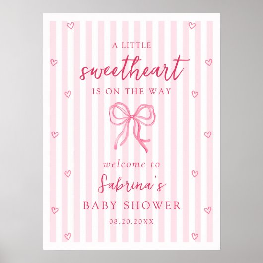 Poster Pink Bow Little Sweetheart Baby Shower Welcome (Devant)