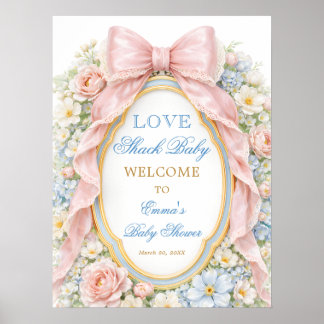 Poster Pink Bow Love Shack Baby Girl Shower Welcome