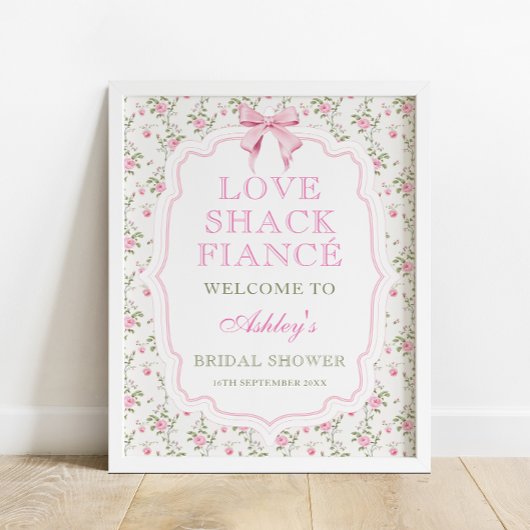 Poster Pink Bow Love Shack Fiance Fête des mariées Bienve