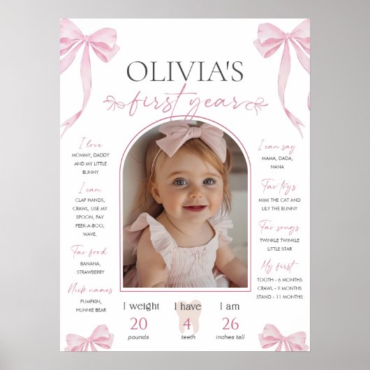 Poster Pink Bow milestone board template, Coquette Pink (Devant)
