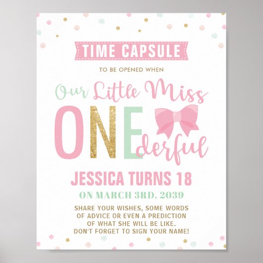 Poster Pink Bow Miss ONE derful Birthday Time Capsule Sig (Devant)