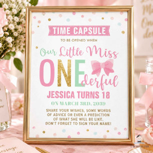 Poster Pink Bow Miss ONE derful Birthday Time Capsule Sig