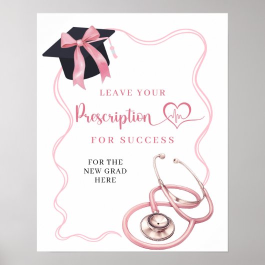 Poster Pink Bow Nurse Graduation Signe d'ordonnance (Devant)