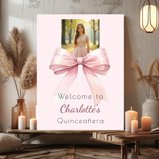 Poster Pink bow photo Quinceanera welcome
