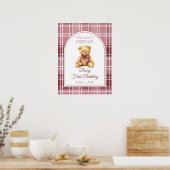 Poster Pink Bow Teddy Bear Birthday Welcome Sign (Cuisine)