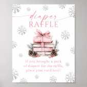 Poster Pink Bow Winter Books Baby Shower Diaper Raffle (Devant)