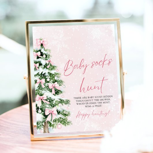 Poster Pink Bows Christmas Tree Chaussettes pour bébé Cha