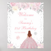 Poster Pink Brown cheveux fille fête d'anniversaire Bienv (Devant)