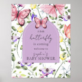 Poster Pink Butterfly Lavender Arch Welcome Baby Shower (Devant)