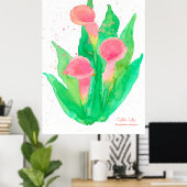 Poster Pink Calla Lily Aquarelle Fleurs Botanique (Bureau à domicile)
