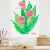 Poster Pink Calla Lily Aquarelle Fleurs Botanique (Cuisine)