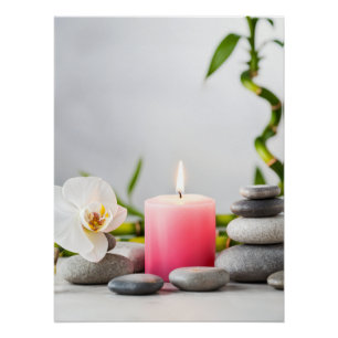 Poster Pink Candle and Orchid – Zen Still Life Decor