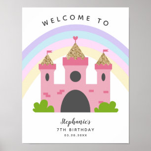 Poster Pink Castle Princess Birthday Party Welcome Sign