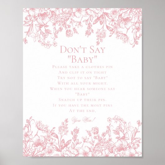 Poster Pink Chinoiserie Dont Say Baby Shower Game (Devant)