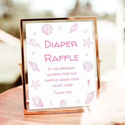Poster Pink Coastal Beach Baby Shower Diaper Raffle 