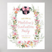 Poster Pink Colorful Floral Bow Graduation Party (Devant)